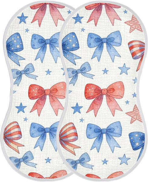 decor gift 4th 4 Pack 22x11in Cotton Muslin Burp Cloth Soft Touch Patriotic Ribbons of July Baby spit up Cloth