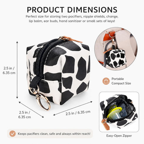LUOZZY Pacifier Holder Pouch - Portable Pacifier Case with Cows Pattern, Easily Attach to Diaper Bags or Purse