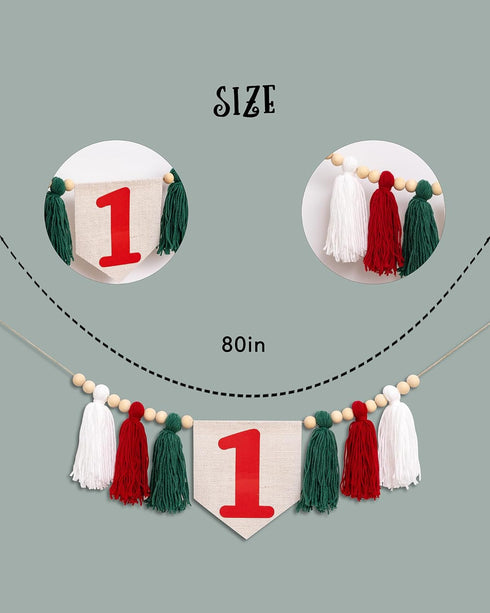 1st Christmas First Birthday High Chair Banner - Oh What Fun it is to be One Highchair Banner, Red and Green Birthday