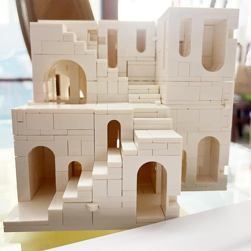 980 3D Magic Maze Building Blocks, PCS Transformable Castle Folds into Cube, Puzzle Optical Illusion Architecture Model