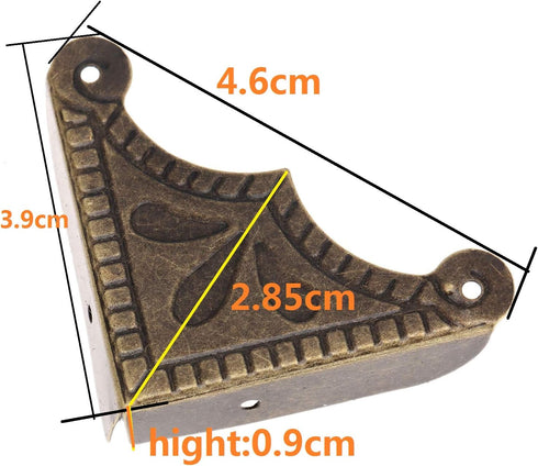 dophee Antique Brass Box Corner Covers, Decorative Protectors for Jewelry Box, Chest, Table, 1.53"x1.53"x1.97"(12-Pack)