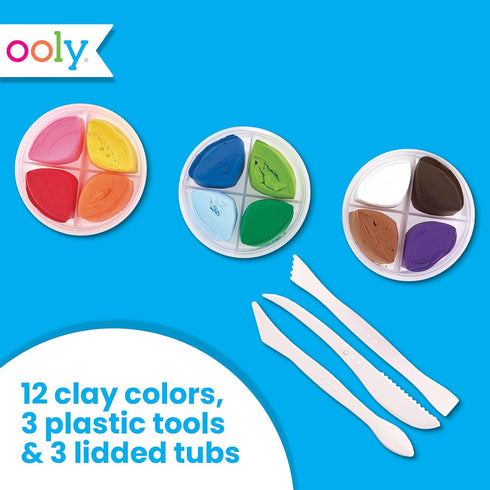 OOLY Creatibles, 12 Colors Air Dry Clay Kit for Kids Craft with 3 Shaping Tools