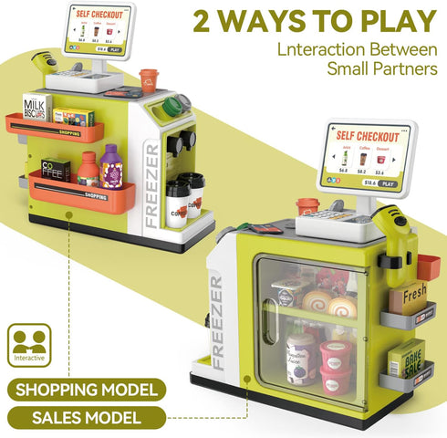 POFJOEQ Playset 48PCS 3+ (668-124) Cash Register for Kids - Pretend Play Money, Calculator, Scanner, Credit Card