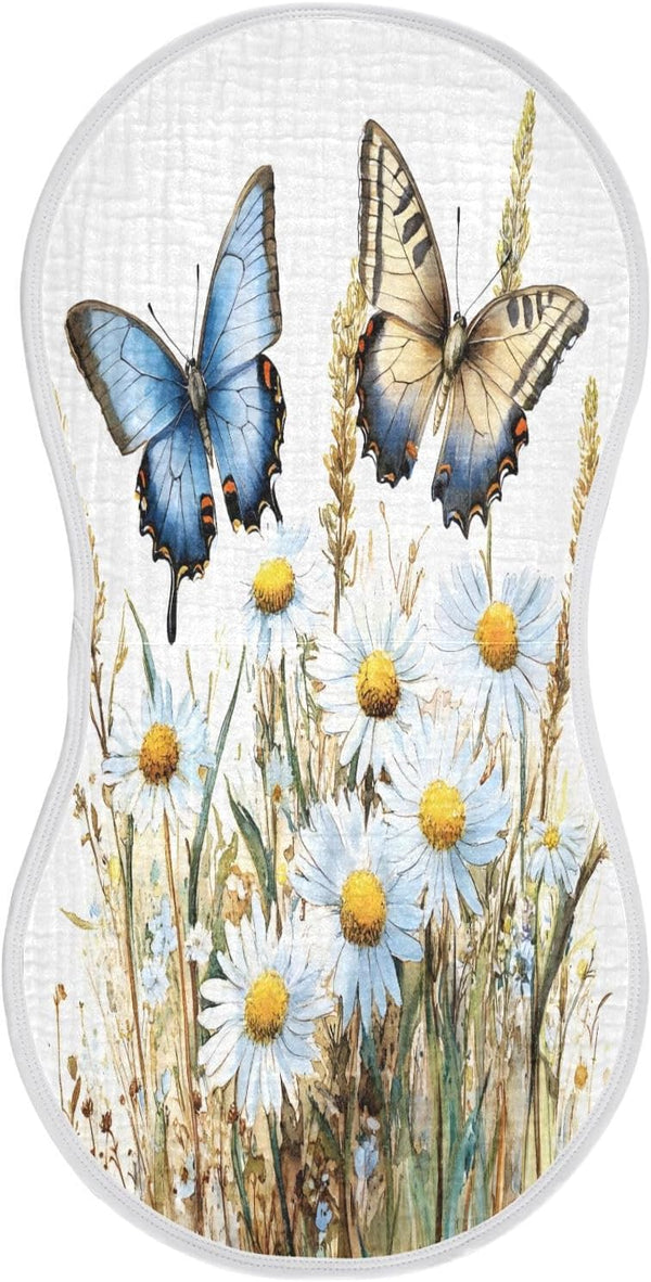 YETTASBIN Butterfly Daisy Muslin Baby Burp Cloth, Super Soft Absorbent Cotton Burp Rag