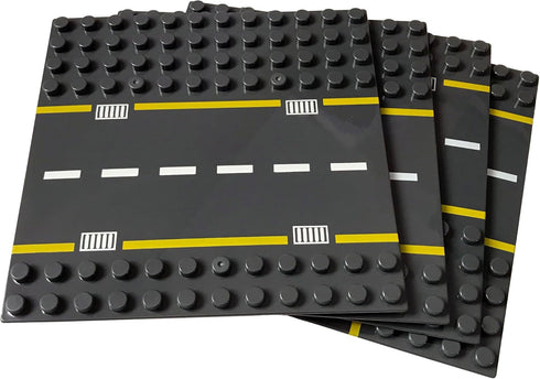 Apostrophe Games Building Block Road Base Plates, 4 Large 7.5" x 7.5" Baseplates Compatible with Major Brands
