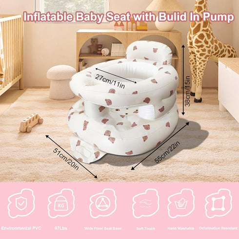 3-36 Inflatable Baby Seat for Babies Months, Baby Chair with Fence & Built in Air Pump, Blow Up Floor Baby Seat