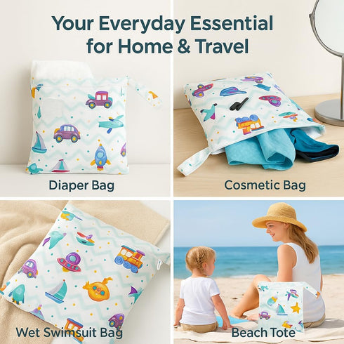 FANALALA Waterproof Wet Dry Bag, Reusable Diaper Pouch with Zipper, Machine Washable Travel Organizer for Beach
