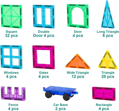 Magnetic Tiles, 96 Pcs Magnetic 3D Building Blocks - Educational Puzzle Magnets Toys for Girls Boys Ages 3+