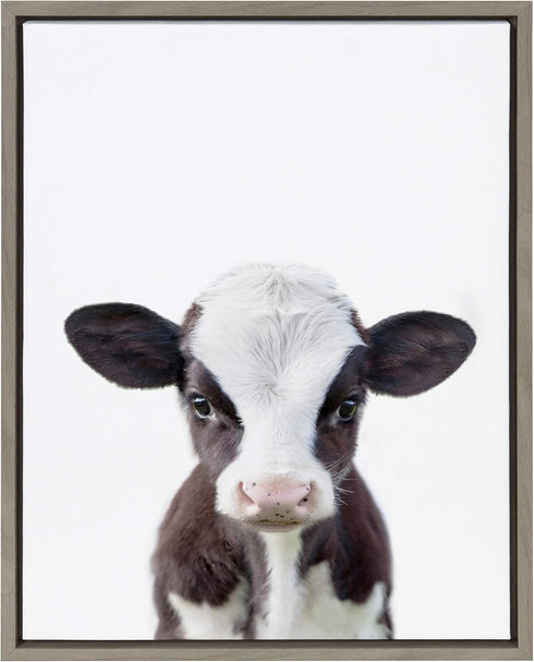 DesignOvation Sylvie Baby Cow Portrait Framed Canvas Wall Art by Amy Peterson,