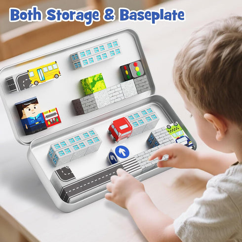 Gamcrown Set, 35PCS 3-8, City Traffic Magnetic Blocks STEM Toys for Kids Ages Travel Building Toys with Carrying Case