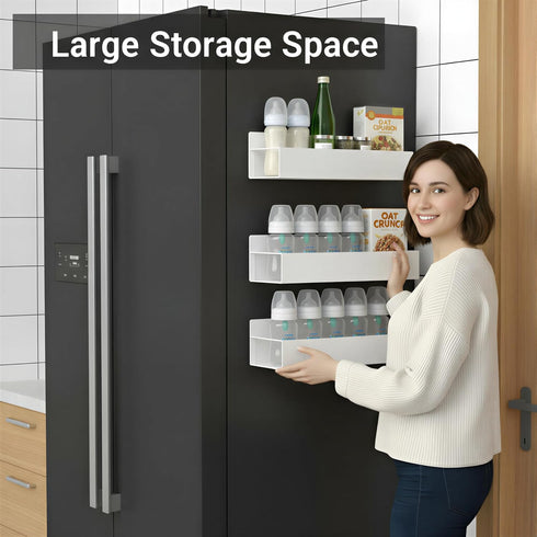 MGY 3Pack 4 Magnetic Baby Bottle Organizer for Refrigerator,Space-Saving Storage for Baby Bottles, Metal Shelf