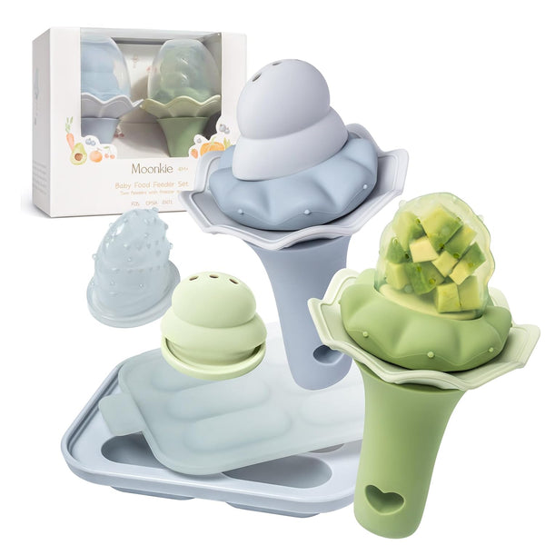Moonkie Baby Fruit Feeder with Freezer Tray, BPA Free Silicone Food Feeder