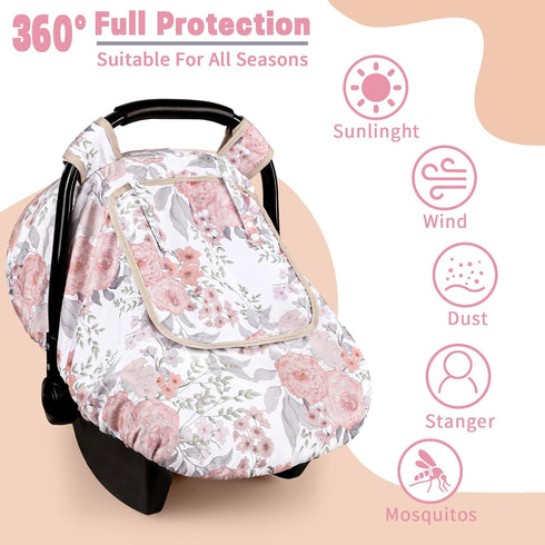 Cozy Car Seat Cover Baby, HNHUAMING Infant Car Seat Covers Canopy for Baby Girl Boy, & Windproof Newborn Carseat Covers