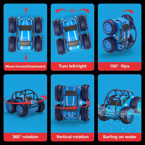 Amphibious Remote Control Car, 2.4Ghz Rechargeable Stunt Car, 360° Flip Waterproof All Terrain Toy, 15KM/H Xmas Gift