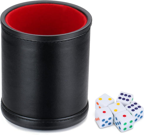 Delta-shop Felt Lined Professional Dice Cup - Quiet with 6 Dice for Yahtzee Game