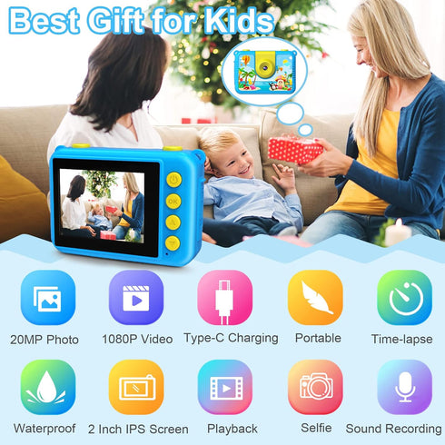 GKTZ Kids Waterproof Camera, Underwater Digital Action Camera with 32GB SD Card for Kids Age 4-10