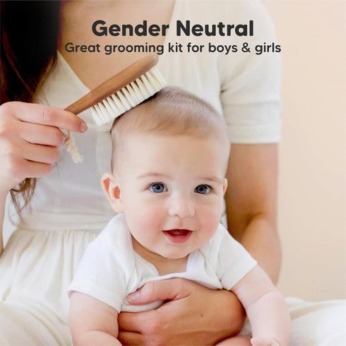 Baby Hair Brush with Soft Goat Bristles, Cradle Cap Brush for Infant, Toddler, Kids, Newborns, Baby Girls, Boys (Dark