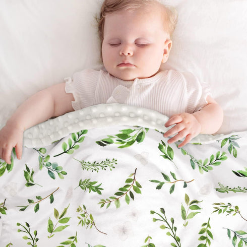 BORITAR Floral Leaf Baby Blanket - Super Soft Double Layer Minky with Dotted Backing, 30 x 40 Inch for Nursery