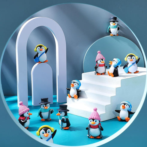 Cute Penguin Characters Collection Playset, Mini Cartoon Penguin Figurines, Cake Decoration for Boys Girls Birthday