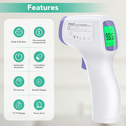 Digital Touchless Thermometer for Adults and Kids, Infrared Forehead Thermometer with 3 in 1 LCD Display