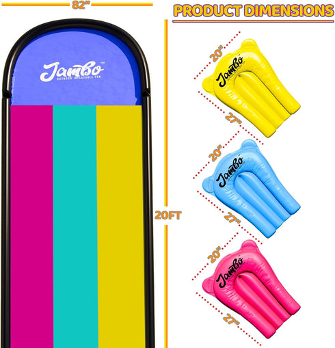 JAMBO 20Ft XL Premium 3 Lane Slip Splash and Slide with 3 Bodyboards, Heavy Duty Water Slide for Kids