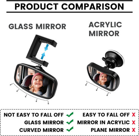 Baby Car Mirror for Rear Facing Car Seats, Wide Field of View, Easily Monitor Babies and Pets in All Cars