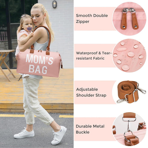 Mommy 2 printe Diaper Bag Tote for Girls with Organizer Pouches, Large Capacity Mom's Bag for Hospital and Weekender