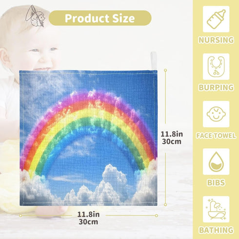 STAYTOP Pack 3 Rainbow Muslin Baby Washcloths of - Soft Face Cloths for Newborn, Absorbent Baby Bath and Face