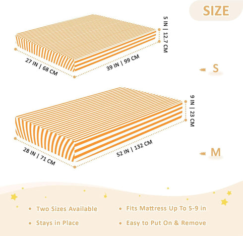 CZXW 52" 28" Stripes Orange White Crib Sheets Fitted x Natural Cotton Soft & Breathable for Baby Crib Mattress