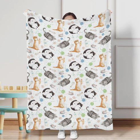 Watercolor Cats Baby Blanket for Boy Girl Cute Cats Paws Milk Flannel Swaddle Blanket Cats Lovers Gift Soft Receiving Blankets Newborn Daycare Nursery Bed Blanket for Crib Stroller Playmat 30x40