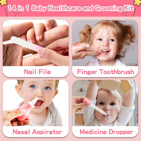 Setwith (14 Baby Grooming KitInfant Safety Care Hair Brush Comb Nail Clipper Nasal Aspirator, Baby Essentials Kit