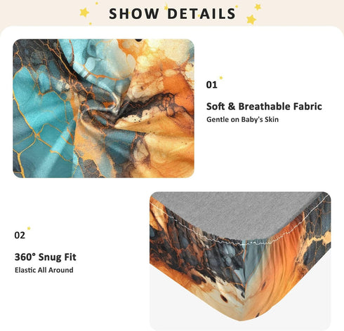Bseiialft 52 28 Cyan Orange Marble Crib Sheets for Boys Girls Soft and Breathable Cotton Baby Sheets for Standard Crib