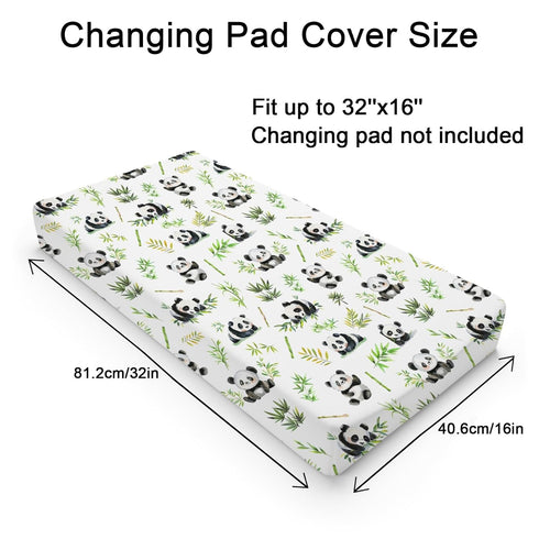 Watercolor Panda Green Leaves Baby Changing Pad Cover Sheets for Boy Girl 32''x16'' Cute Bear Unisex Fitted Diaper Changing Table Sheets Soft Breathable Baby Changing Table Mats