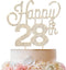 LINGTEER Happy 28th Birthday Gold Rhinestone Cake Topper - Cheers to 28th Birthday Anniversary Party Centerpieces