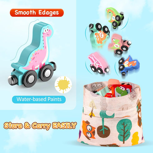 11 Magnetic Wooden Dinosaur Train Set, Montessori Educational Toys for Toddlers, Birthday Gifts for Kids