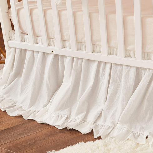 100% Brandream Boho Bohemian Girl Baby Nursery Crib Bed Skirt Dust Ruffle - Neutral Solid Color Beige Cream Off White