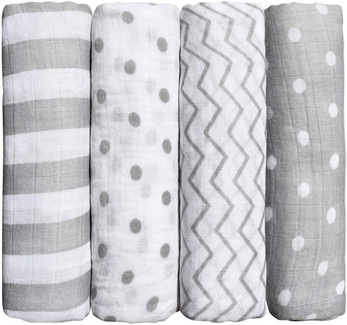 Set CuddleBug Baby Swaddle - Adjustable & Muslin Blankets (Spots & Stripes)