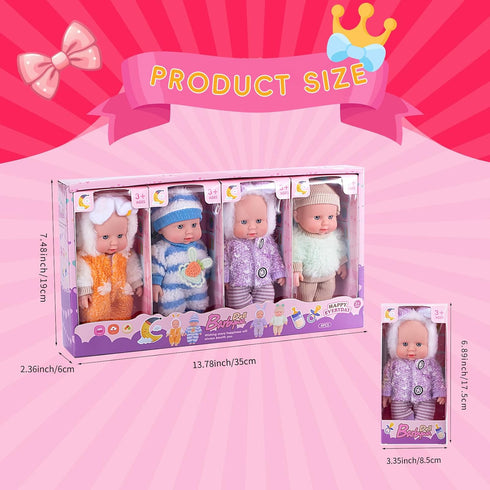 Vueos 4 7 Inch Playset 4 3+ Pcs Baby Doll with Adorable Clothes, Mini Reborn Baby Dolls Nursery Toys for Toddlers Girls