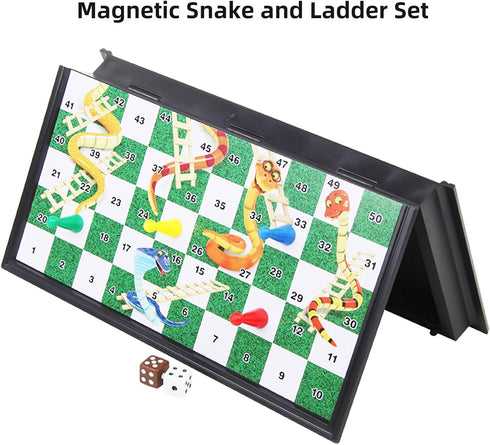 Travel Board Games Small Magnetic Snakes and Ladders, 9.7 Inches Portable Folding Board
