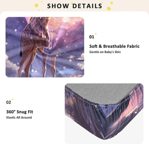 Bseiialft 52 28 Giraffe Snow Night Stars Crib Sheets for Boys Girls Soft and Breathable Cotton Baby Sheets for Standard