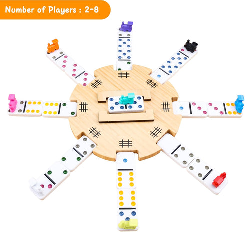 Set 9 100-Sheet 2-8 Mexican Train Dominoes Accessories with Wooden Hub (Felted Bottom) - Includes Metal Train Markers