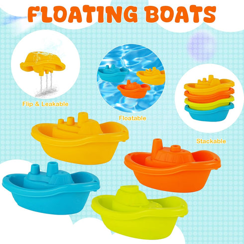 BeneFine 1-3, 16 Set& Baby Bath Toys for Kids Ages PCS Mold Free Bath Toys for Toddlers with Floating Boats,Watering