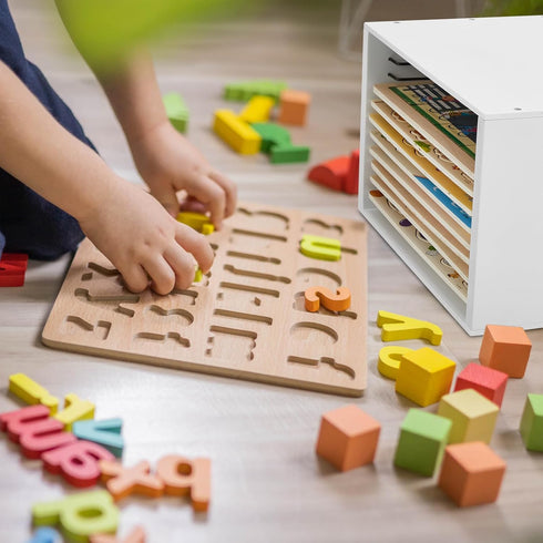 12-Slot 11.7", Sintuff Wooden Puzzle Organizer Rack, Jigsaw Puzzle Holder for Standard Size Puzzles up to Layered