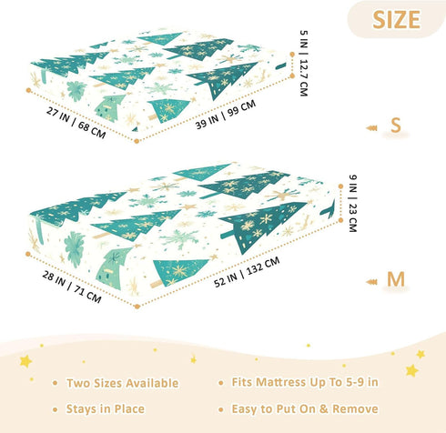 Bseiialft 52 28 Christmas Trees Snowflakes Green Crib Sheets for Boys Girls Soft and Breathable Cotton Baby Sheets