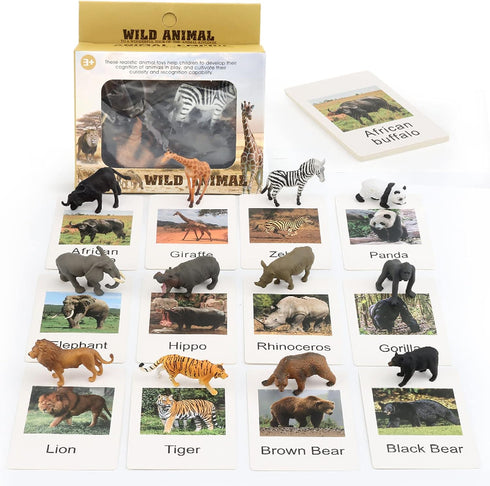 Realistic Animal Figurines Toys, Small Montessori Animal Figures with Flash Cards, Montessori Materials for Toddler