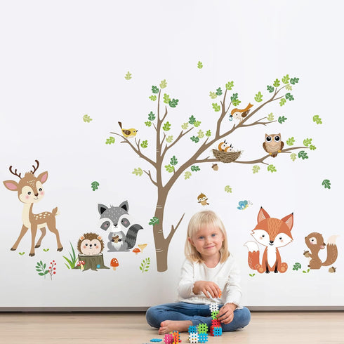 Woodland Animals Wall Decals - Fox, Deer & Owl Stickers for Nursery Decor