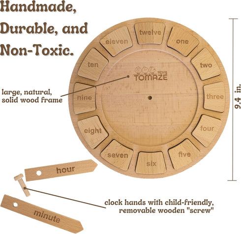 Tomaze Montessori Wooden Toy Clock - Educational Kit for Kids to Teach Time, Fractions, and Numbers