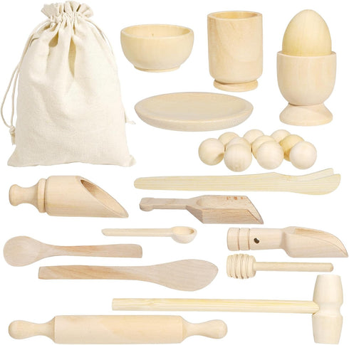 25PCS Set, Counting Hammering Hiawbon Wooden Sensory Bin Tools for Toddlers, Wooden Pretend Play Sensory Tools