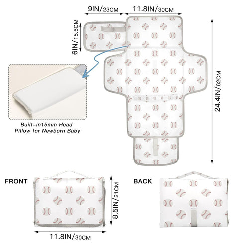 CHUROUSY White Baseball Portable Diaper Changing Pad with Wipes Holder, Vintage Sport Foldable Baby Diaper Changer