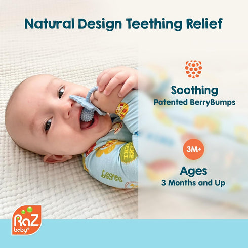 RaZbaby RaZberry Silicone Baby Teether Toy - Berrybumps Soothe Babies Sore Gums - Infant Teething Toy - Hands Free